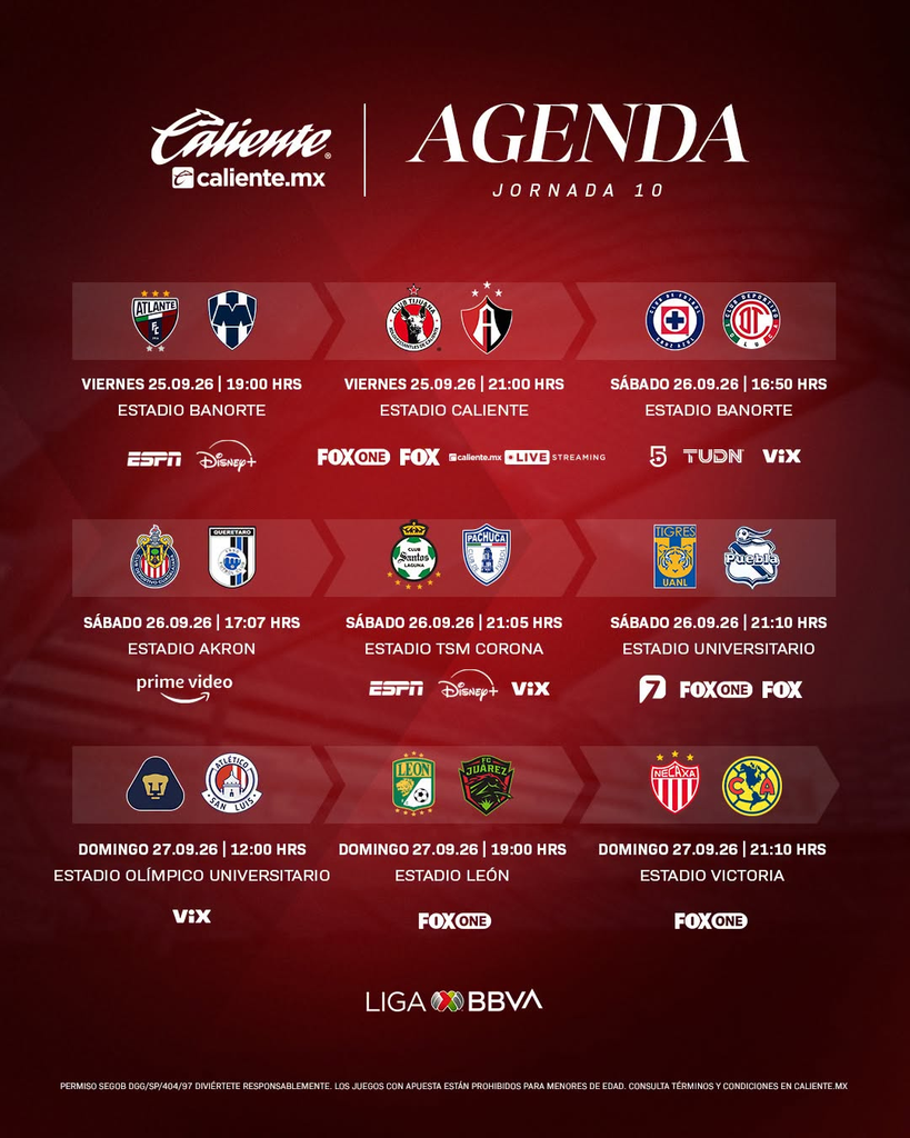 Liga MX Jornada 10: fechas, horarios y dónde ver EN VIVO